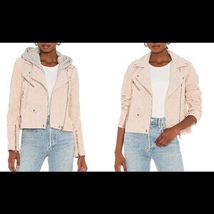 BLANK NYC Suede Beige / Sand Moto Jacket w/Detachable Hoodie Metal Hardware Sz S